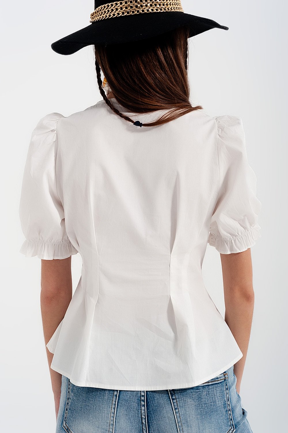 Q2 - Poplin Frill Detail Wrap Blouse in Cream - 1 COLOR -