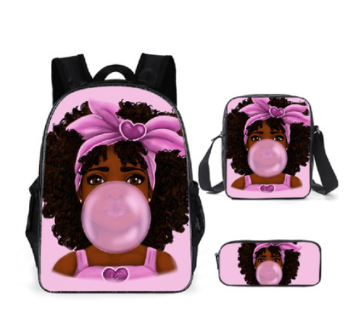 Back to School Backpack - Girl & Bubble gum plus 37 more, different faces - 3Pcs/Set School Bags for Girls - [10-15 DAY DELIVERY] - 38 DIFERRENT FACES -