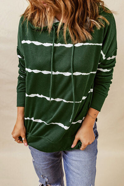 Drawstring Striped Dropped Shoulder Hoodie - T - 2 COLORS -