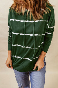 Thumbnail for Drawstring Striped Dropped Shoulder Hoodie - T - 2 COLORS -