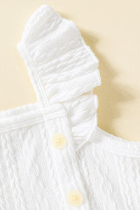 Thumbnail for Baby Girl Decorative Button Ruffle Shoulder Textured Dress - T - 5 SIZES - 1 COLOR -