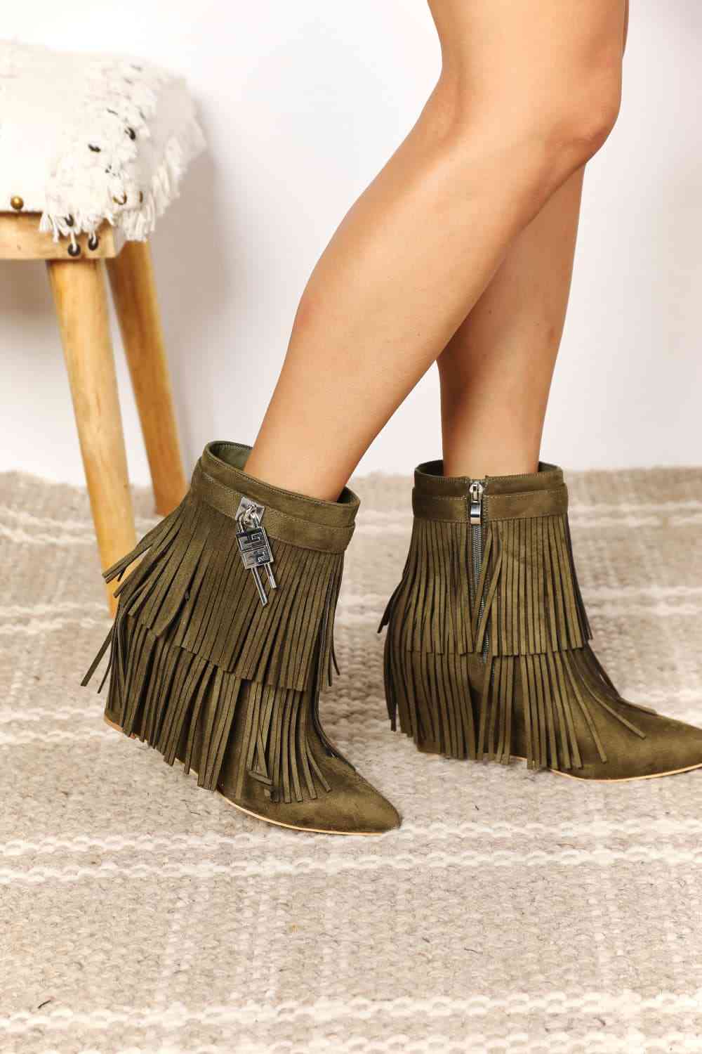 Faux Suede Legend Women's Tassel Wedge Heel Ankle Booties - T - 1 COLOR -