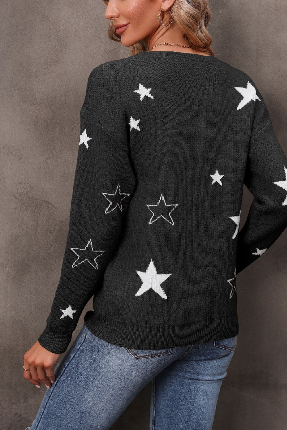 Star Round Neck Sweater - T - 2 COLORS -