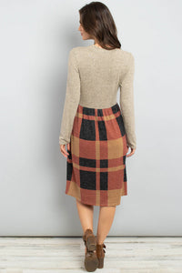 Thumbnail for Riah Fashion - Two Toned High Neck Long Sleeves Plaid Contrast Dress - 3 COLORS -