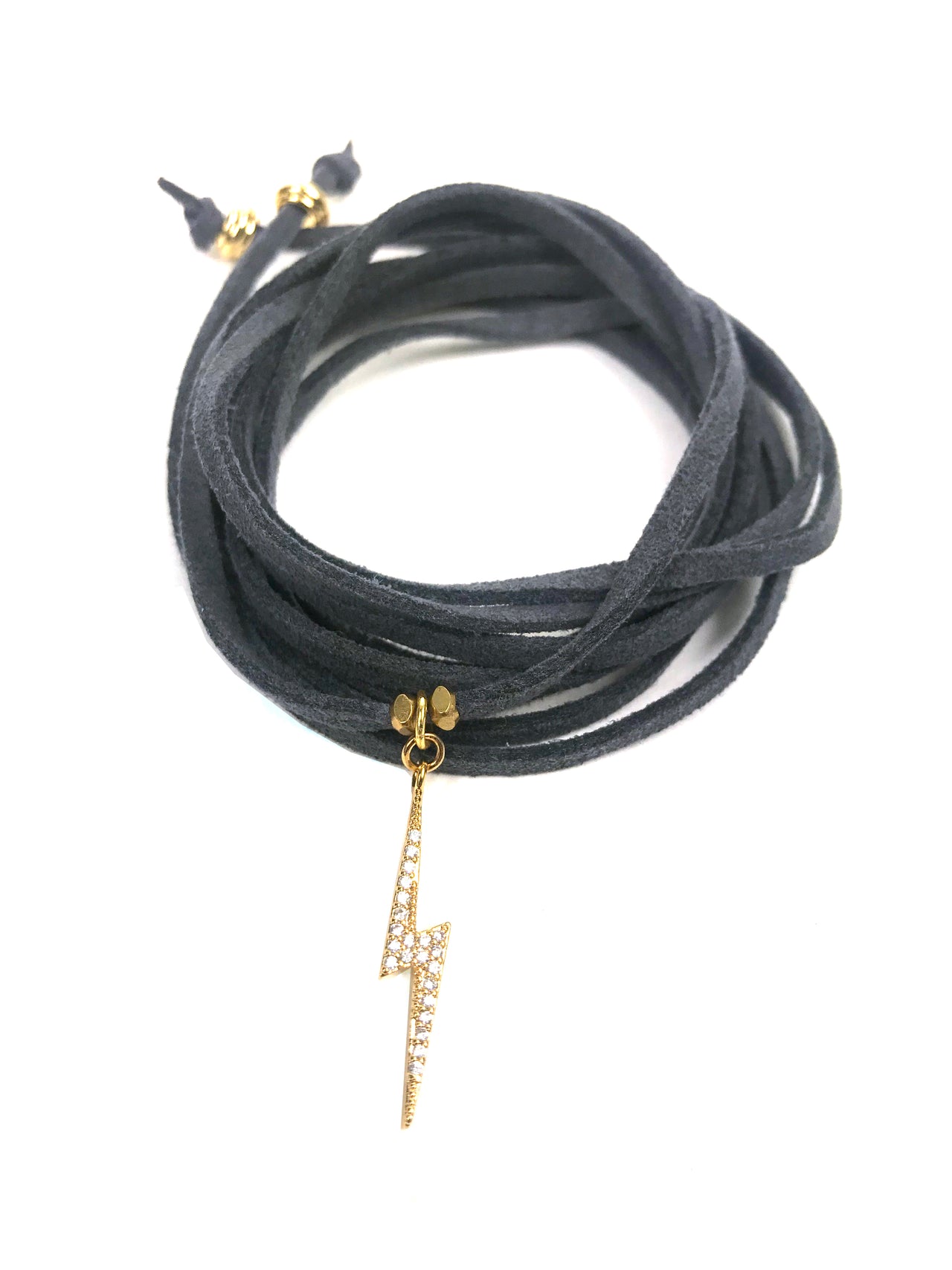 Gena Myint - Lightning Bolt Grey Suede Wrap Bracelet -