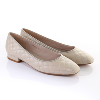 Thumbnail for Classic Leather Square Toe Ballerina - (Light Beige)