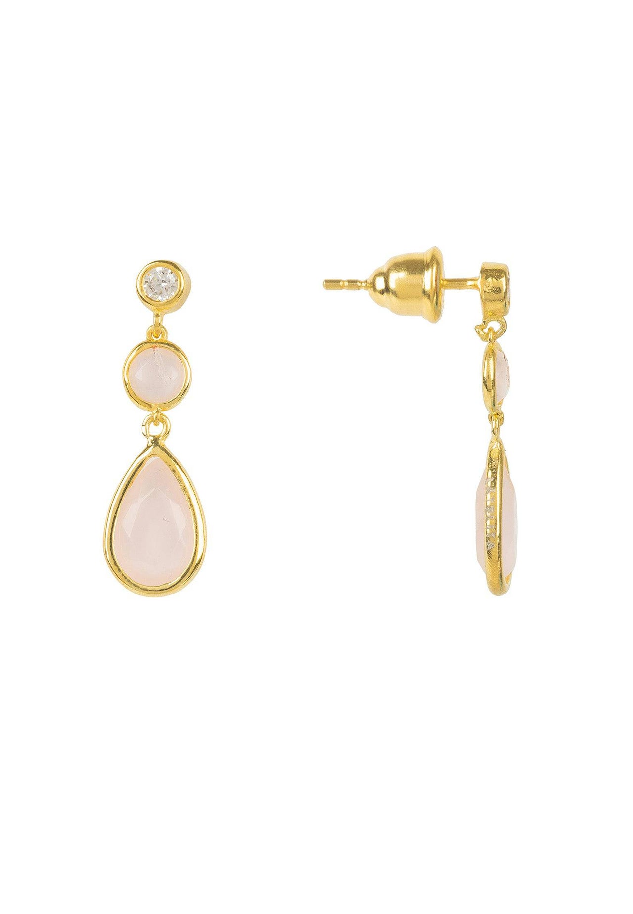 LATELITA - Tuscany Gemstone Drop Earring Gold Rose Quartz -