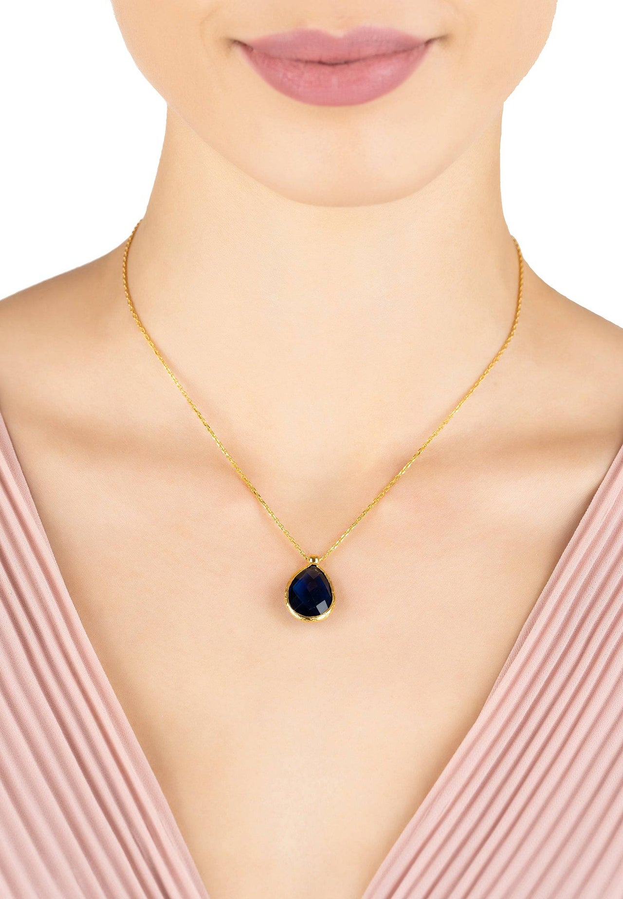 LATELITA - Petite Drop Necklace Gold Sapphire Hydro -