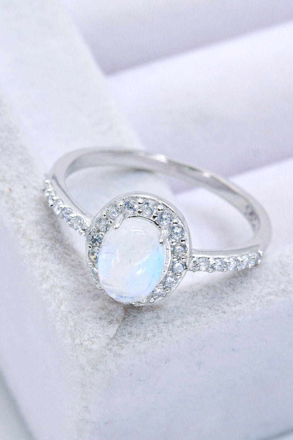 925 Sterling Silver Natural Moonstone Halo Ring - T - SIZES 6 THRU 9 - 1 FINISH -