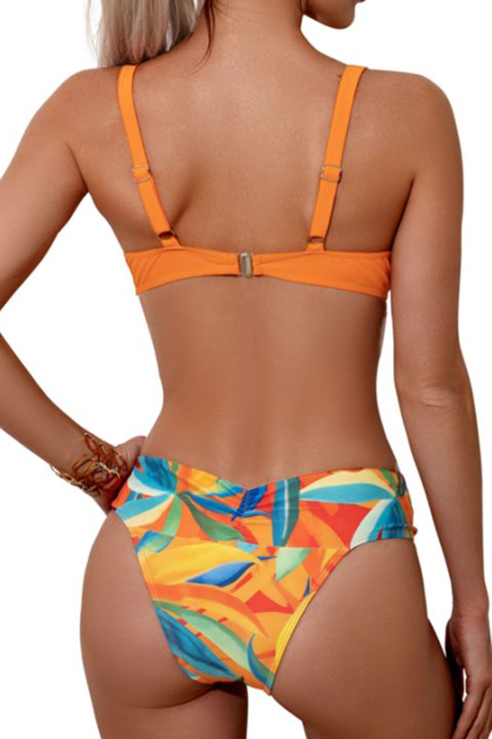 Ruched Top, Brief and Tied Cover Up Swim Set - 3 PCS. - T - 4 COLORS -