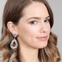 Thumbnail for Linked Pear-Shape Snake Skin Printed Dangle Post Earrings - 7 COLORS -