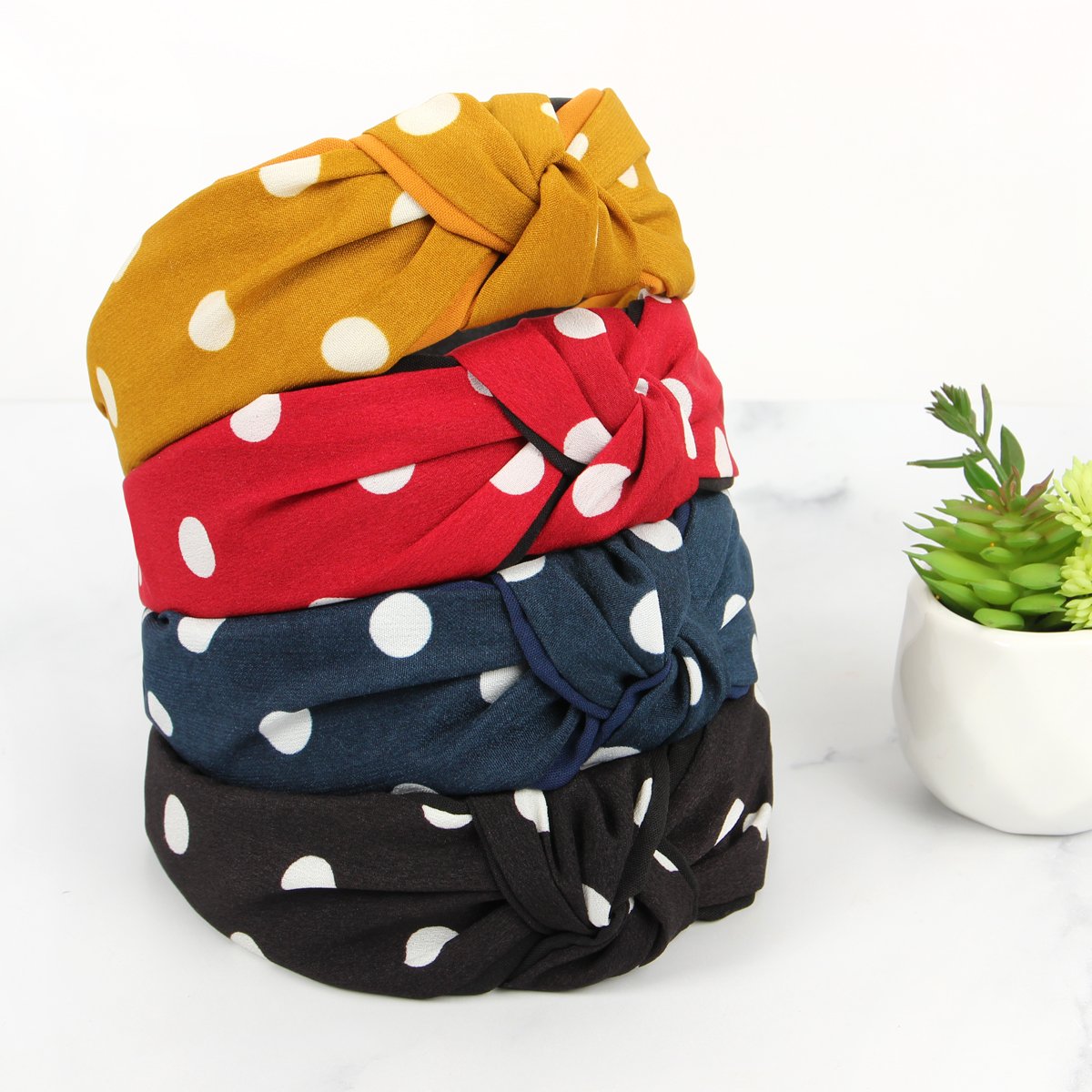 Riah Fashion - Polka Dots Tied Hair Band - 6 COLORS