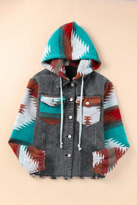 Thumbnail for Drawstring Hooded Pocketed Denim Jacket - T - 2 COLORS -