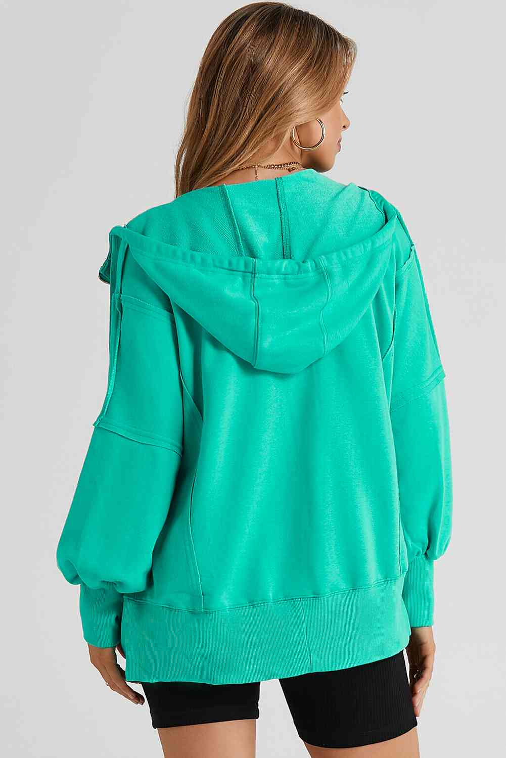 Zip Up Long Sleeve Drawstring Hoodie - T - 3 COLORS -