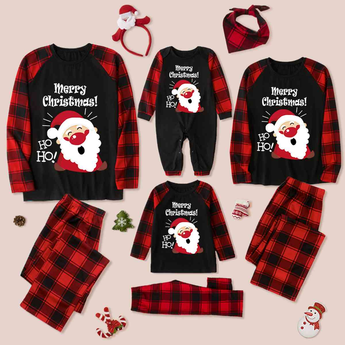 MERRY CHRISTMAS Graphic Top and Plaid Pants Set - T - SOLD BY SIZE / 2 PCS. - 4 SIZES -