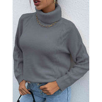 Thumbnail for Turtleneck Dropped Shoulder Long Sleeve Sweater - T - 4 COLORS -