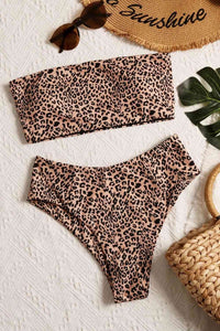 Thumbnail for Leopard Swim Tube Top and Swim Bottoms Set - T - 1 COLOR -