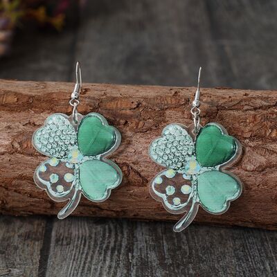 Lucky Clover Acrylic Dangle Earrings - T - 1 COLOR -