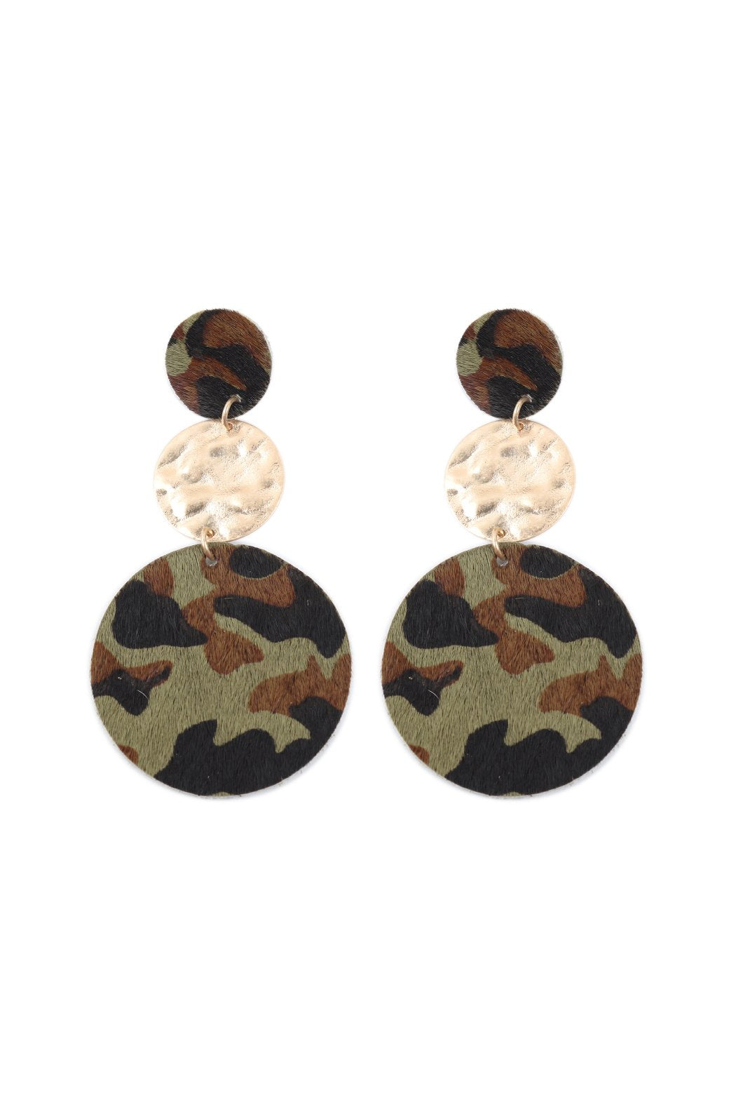 Round Leopard Leather With Metal Link Drop Earrings - 5 COLORS -