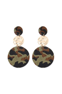 Thumbnail for Round Leopard Leather With Metal Link Drop Earrings - 5 COLORS -