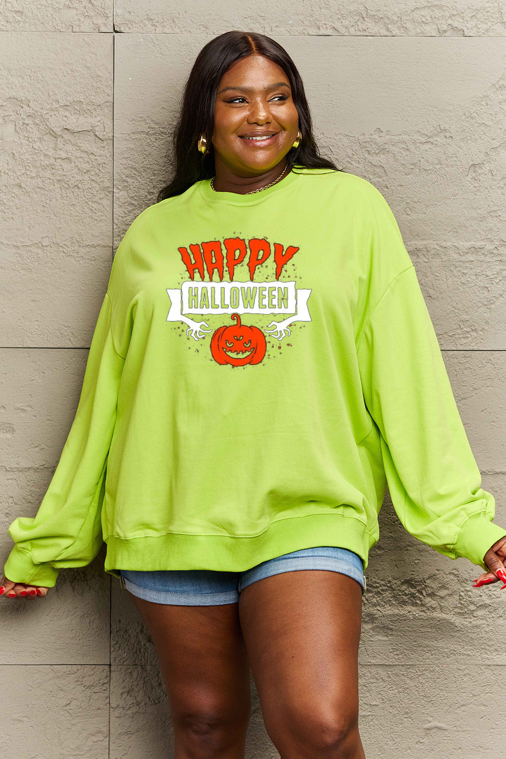 Simply Love Full Size HAPPY HALLOWEEN Graphic Sweatshirt - SIZES S THRU 3XL - T - 6 COLORS -