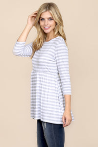 Thumbnail for Riah Fashion - Quarter Sleeve Babydoll Striped Tunic - 7 COLORS -