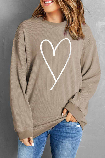 Heart Round Neck Dropped Shoulder Sweatshirt - T - 4 COLORS -