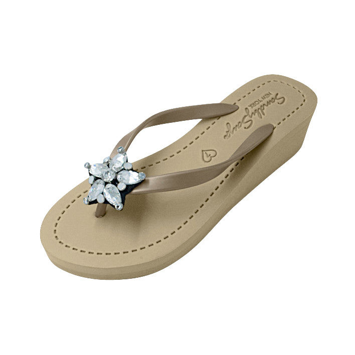 SAND BY SAYA N.Y. - One Star - Rhinestone Mid Wedge Flip Flops - 2 COLORS -