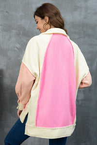 Thumbnail for Color Block Collared Slit Jacket - T - 1 COLOR -