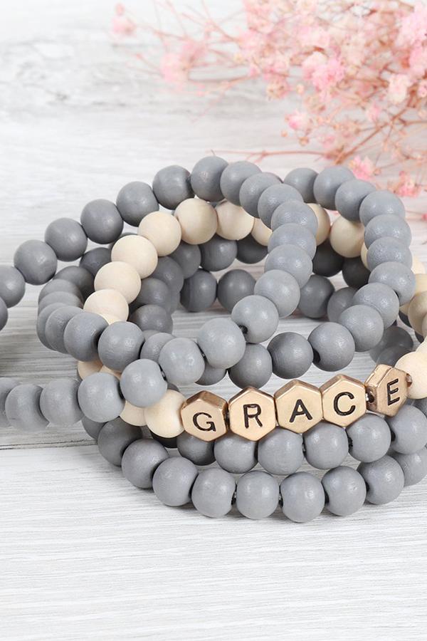 Riah Fashion - "Grace " Wood Beads Stackable Charm Bracelet - 5 COLORS -