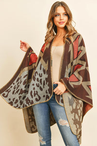 Thumbnail for Riah Fashion - Chevron Leopard Open Front Kimono - 1 COLOR -