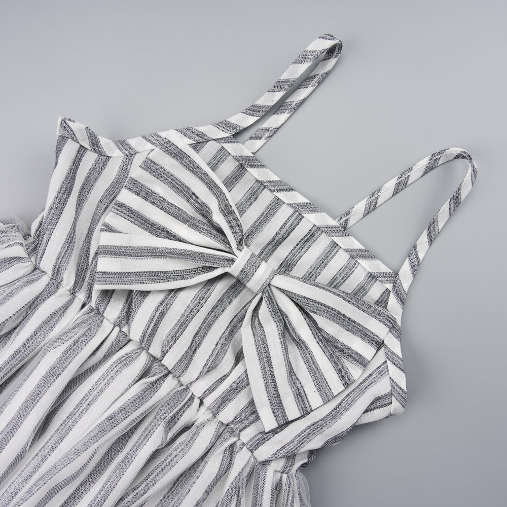 Striped Bow Detail Spaghetti Strap Dress - T - 5 SIZES - 1 COLOR -