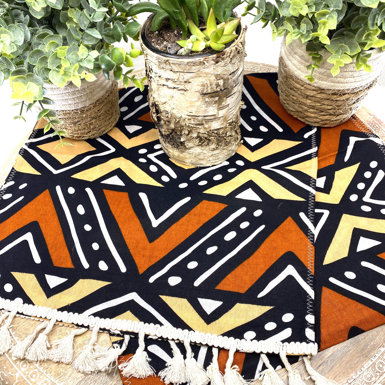 Sunsum - Handmade, Coffee Table Runner, Orange Bologan, Wax Print - 1 COLOR -