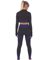 Thumbnail for Savoy - Trois Seamless Jacket, Leggings & Sports Top 3 Set - Black With Navy - 3 PCS - 1 COLOR -