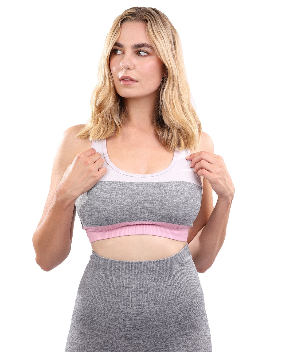 Savoy - Graca Seamless Sports Bra - Grey With Pink & White - 1 COLOR -