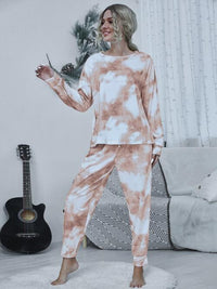 Thumbnail for Tie-dye Round Neck Top and Drawstring Pants Lounge Set - 2 PCS. - T - 4 COLORS -