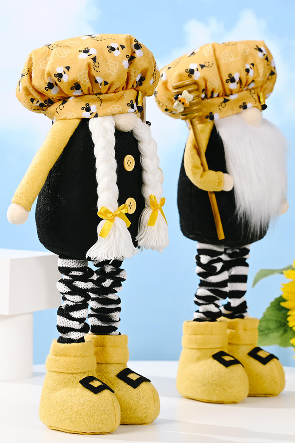 Bee Print Telescopic Leg Gnomes - 11" - 15.7" - 2 TYPES - [5-10 DAY DELIVERY] - T -