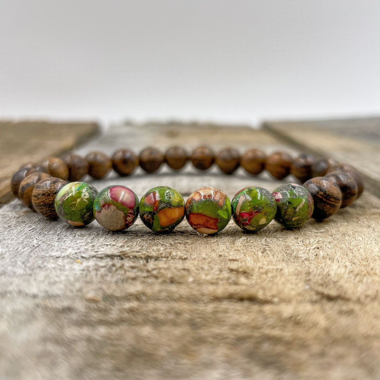 Grove - Rainbow Jasper & Tigerskin Sandalwood Mala Beaded Bracelet -