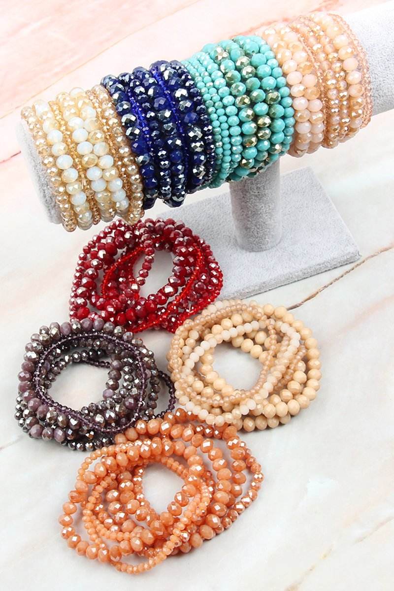 Seven Lines Glass Beads Stretch Bracelet - 22 COLORS