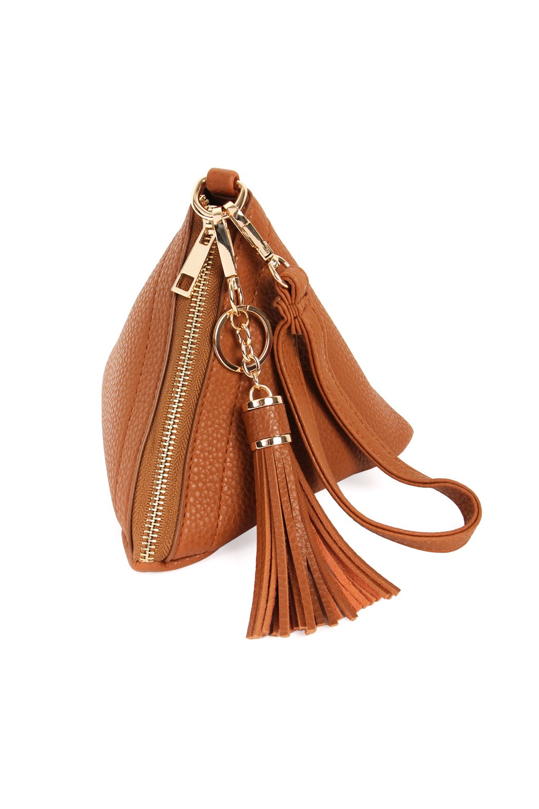 Riah Fashion - Pyramid Shape Tassel Wristlet Leather Bag - 15 COLORS -