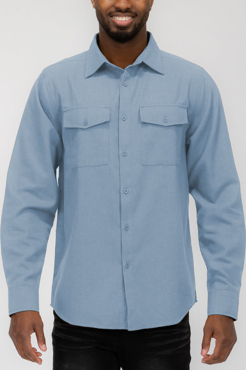 WEIV - Brushed Solid Dual Pocket Flannel Shirt - 8 COLORS -