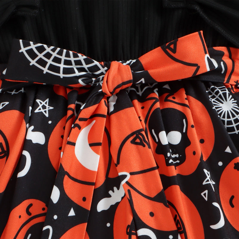 Halloween Theme Bow Front Round Neck Dress - SIZES 4T THRU 7 - T - 1 COLOR -