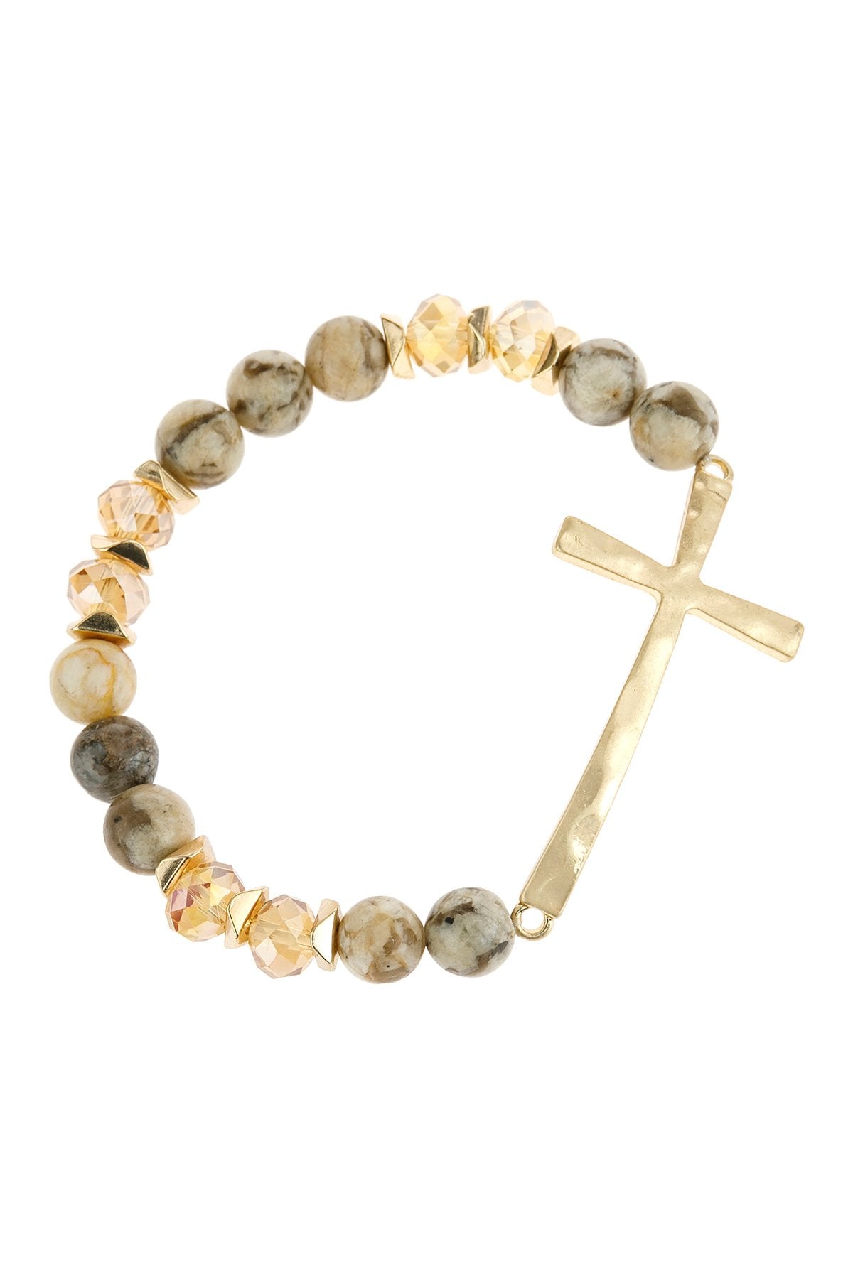 Riah Fashion - Mix Beads Hammered Cross Bracelet - 9 COLORS -