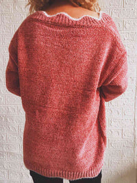 Thumbnail for Notched Dropped Shoulder Long Sleeve Sweater - T - 5 COLORS -