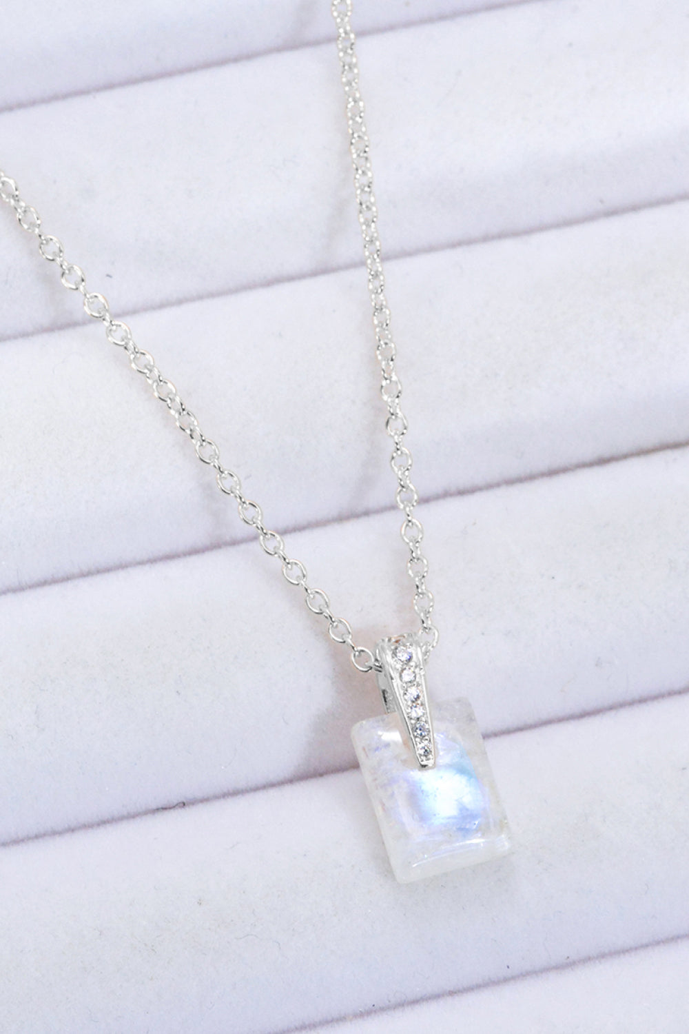 925 Sterling Silver Natural Moonstone Pendant Necklace - T - 2 FINISHES -