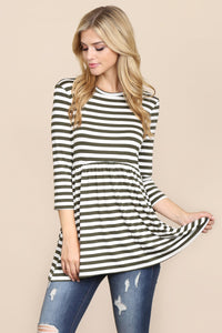 Thumbnail for Riah Fashion - Quarter Sleeve Babydoll Striped Tunic - 7 COLORS -