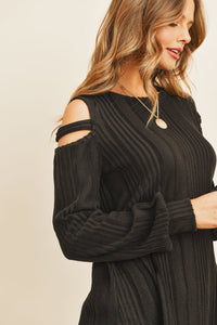 Thumbnail for Riah Fashion - Ladder Open Shoulder Long Sleeved Rib Detail Top - 4 COLORS -