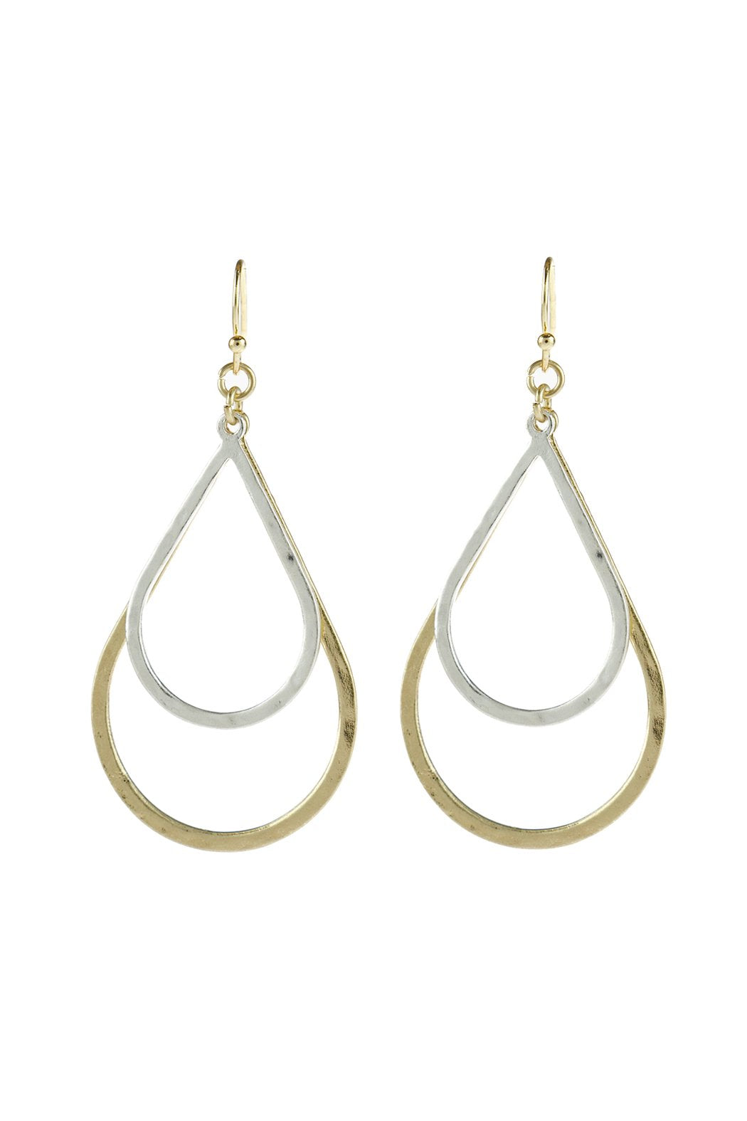 Double Open Teardrop Dangle Hook Earrings - 2 FINISHES -