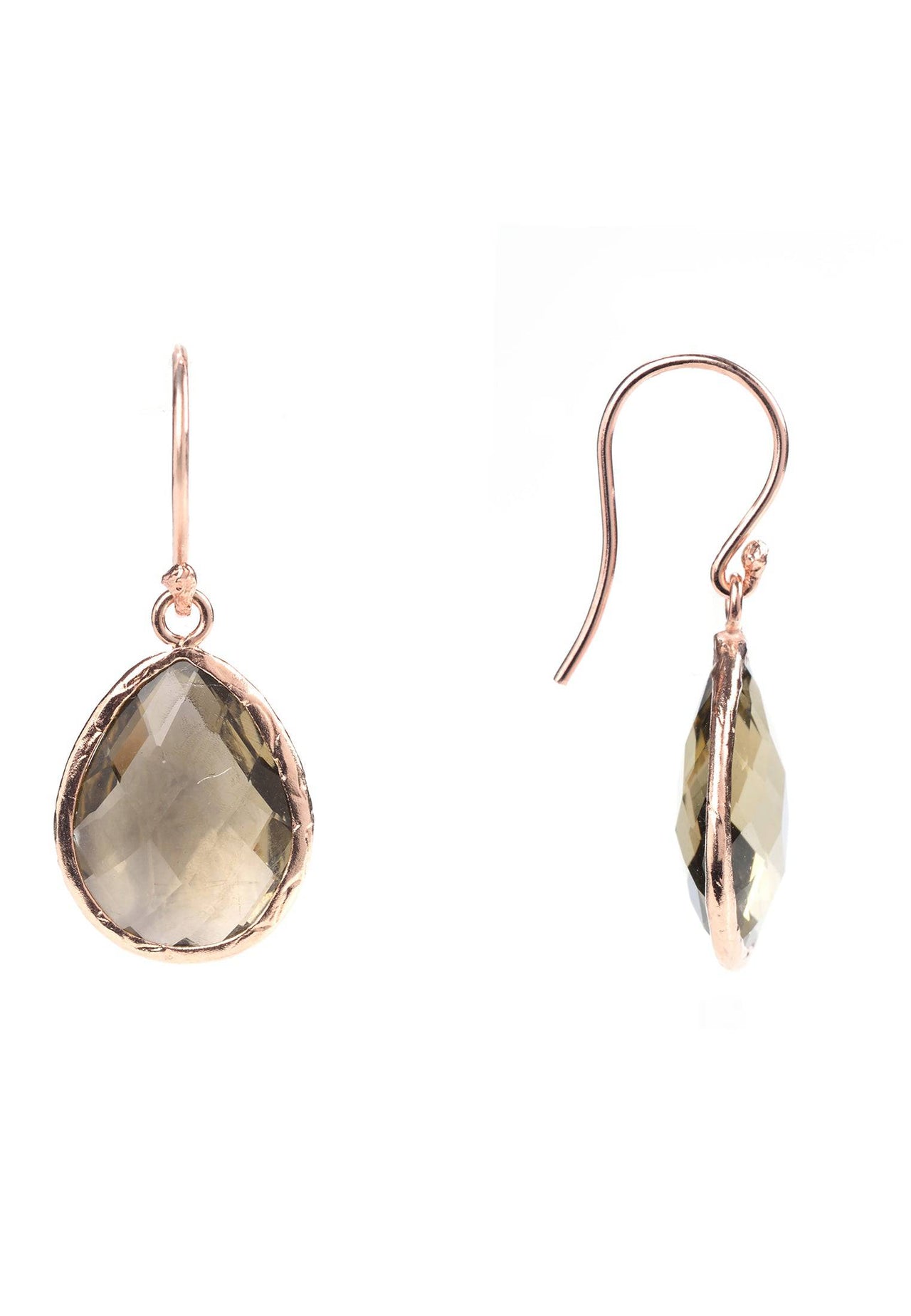 LATELITA - Petite Drop Earrings Smokey Quartz Rosegold -