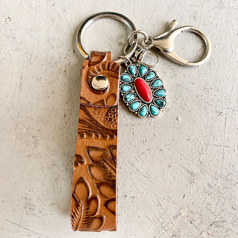 Turquoise Genuine Leather Key Chain - 6.1" - T - 5 STYLES -